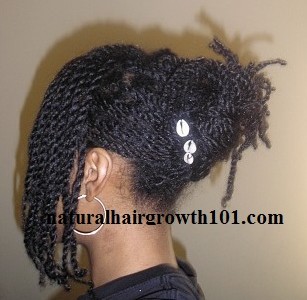 Natural Hair Styles- Twist pin up with cowrie shells